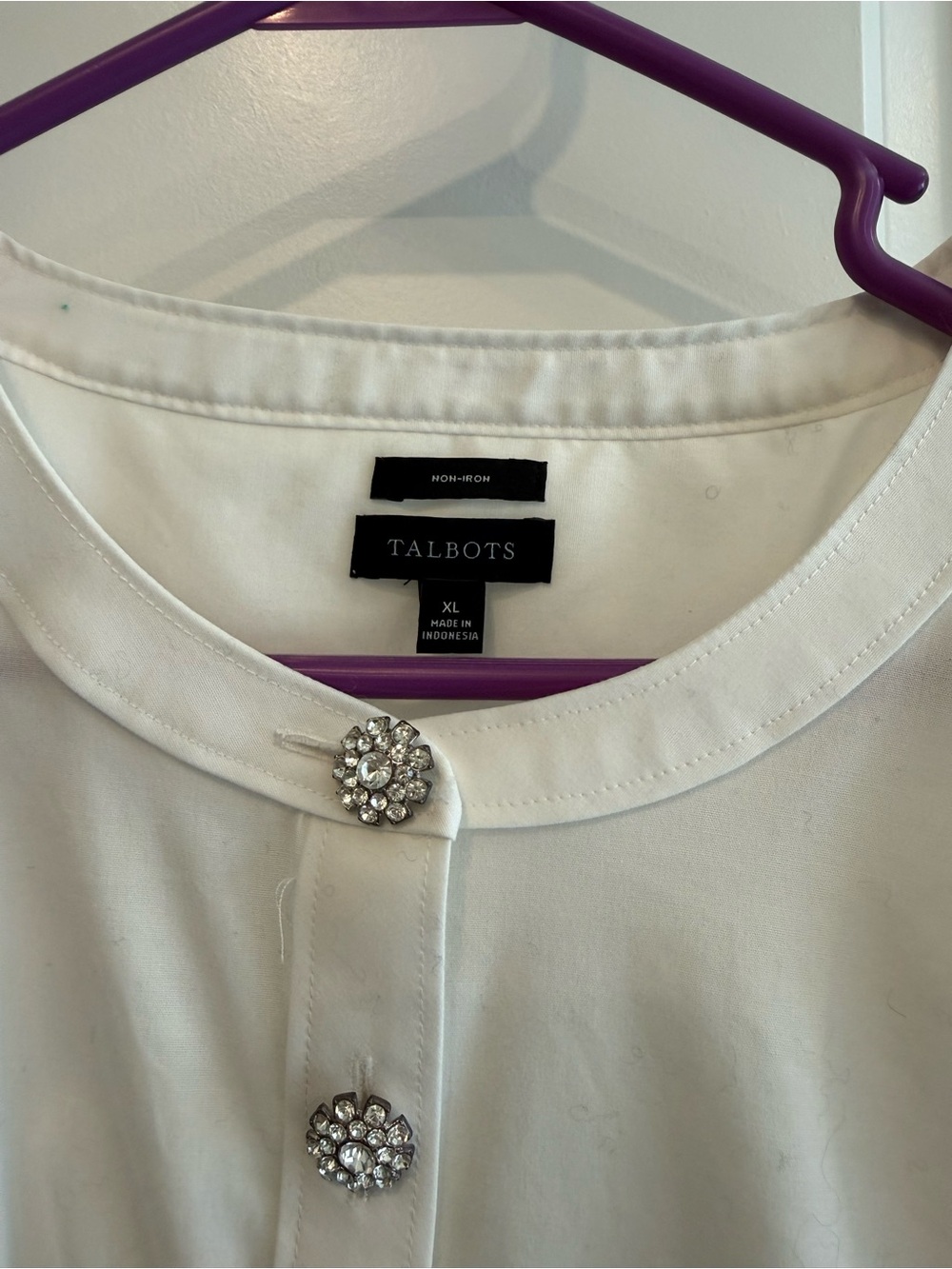 Talbots White Button-Down Top with Crystal Buttons